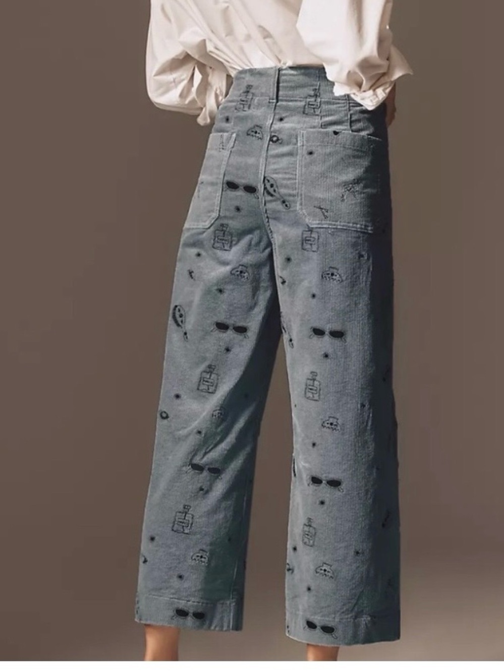 Maeve The Colette Cropped Wide Leg pants Embroidered Corduroy size 29 - Picture 3 of 11